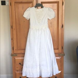 Girls New Size 12 White First Holy Communion Dress w/ Lace & Beads BUTTON ISSUE